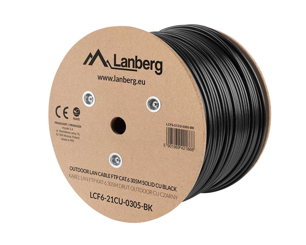 Lanberg bulk cable - 305 m - black - Svart - 305m