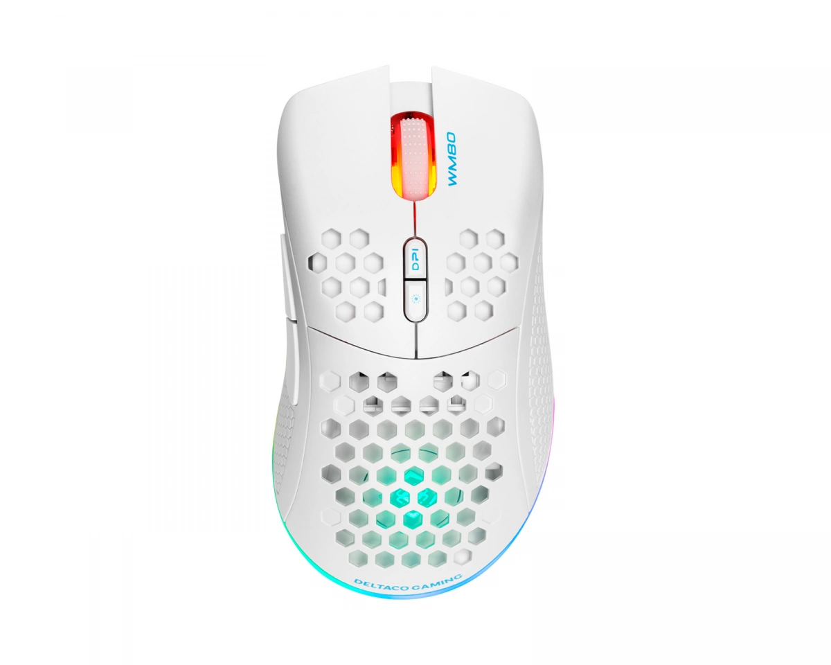 Deltaco Gaming WM80 Trådlös RGB Gamingmus Ultralätt - Vit