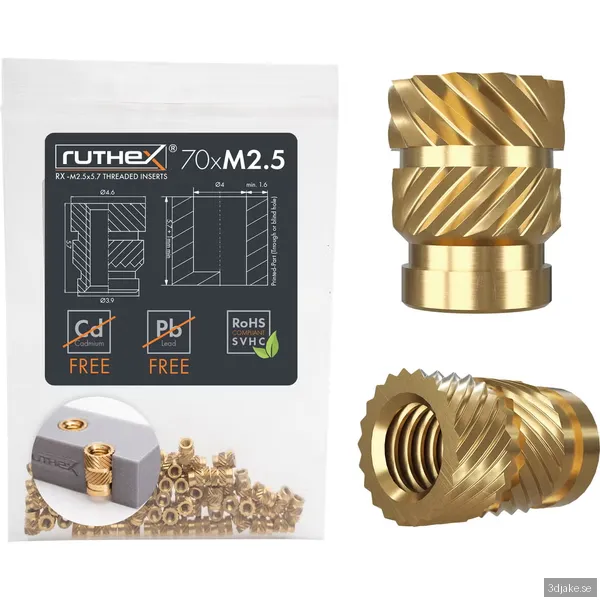 Ruthex M2.5 threaded insert – Rx-M2.5x5.7 - 70 pcs