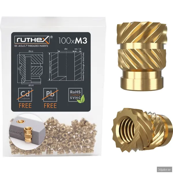 Ruthex M3 threaded insert – Rx-M3x5.7 - 100 pcs