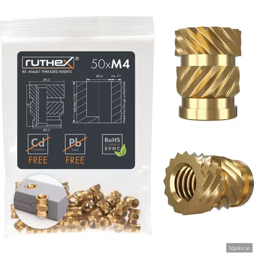 Ruthex M4 threaded insert – Rx-M4x8.1 - 50 pcs