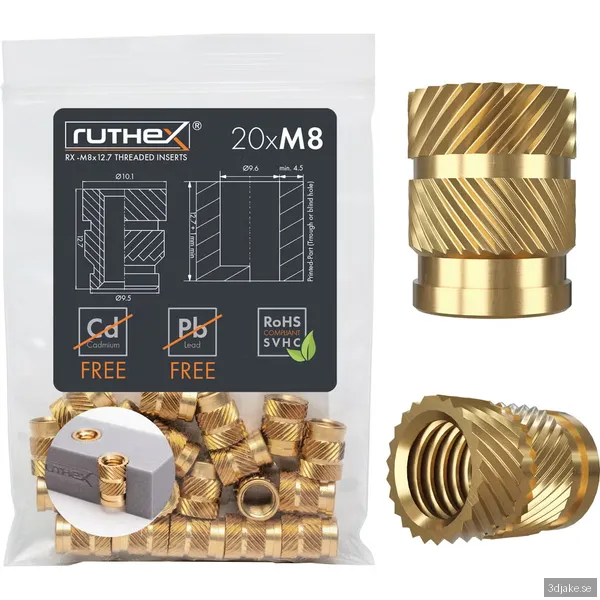 Ruthex M8 threaded insert – Rx-M8x12.7 - 20 pcs