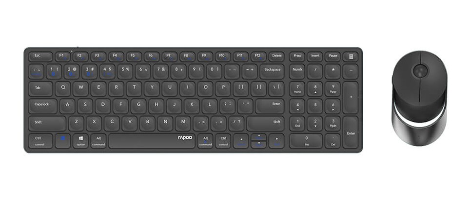 RAPOO Tangentbord/Mus Set 9750M Multi-Mode, RF/Bluetooth - Mörkgrå