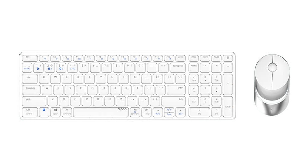 RAPOO Tangentbord/Mus Set 9750M Multi-Mode, RF/Bluetooth - Vit