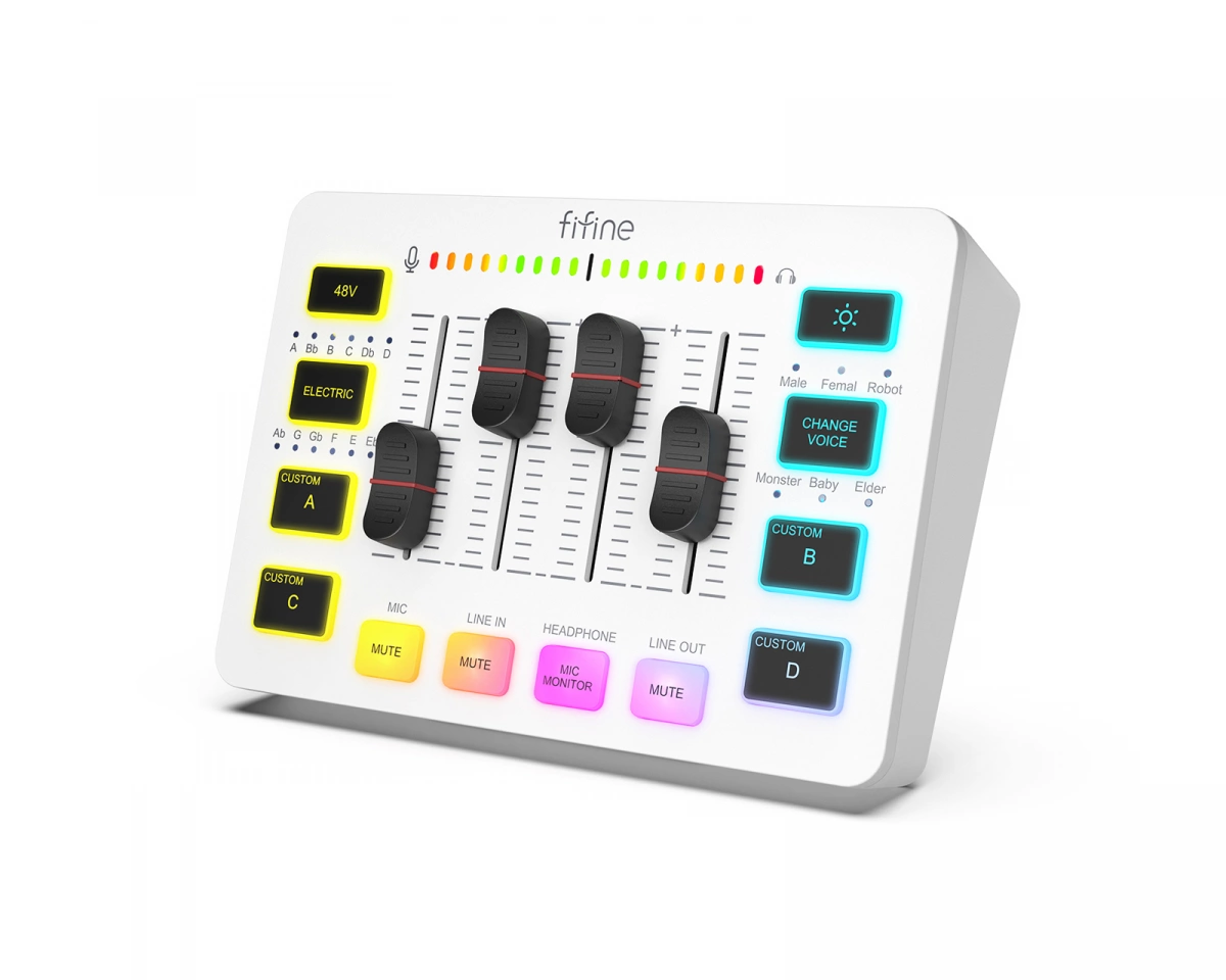 Fifine AMPLIGAME SC3 Gaming USB Mixer - Mixerbord för Streaming & Podcast - Vit (DEMO)