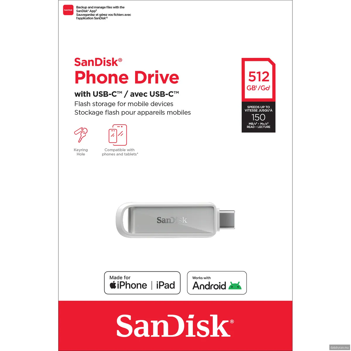 SANDISK Phone Drive USB-C - Vit - 512GB - USB-minne