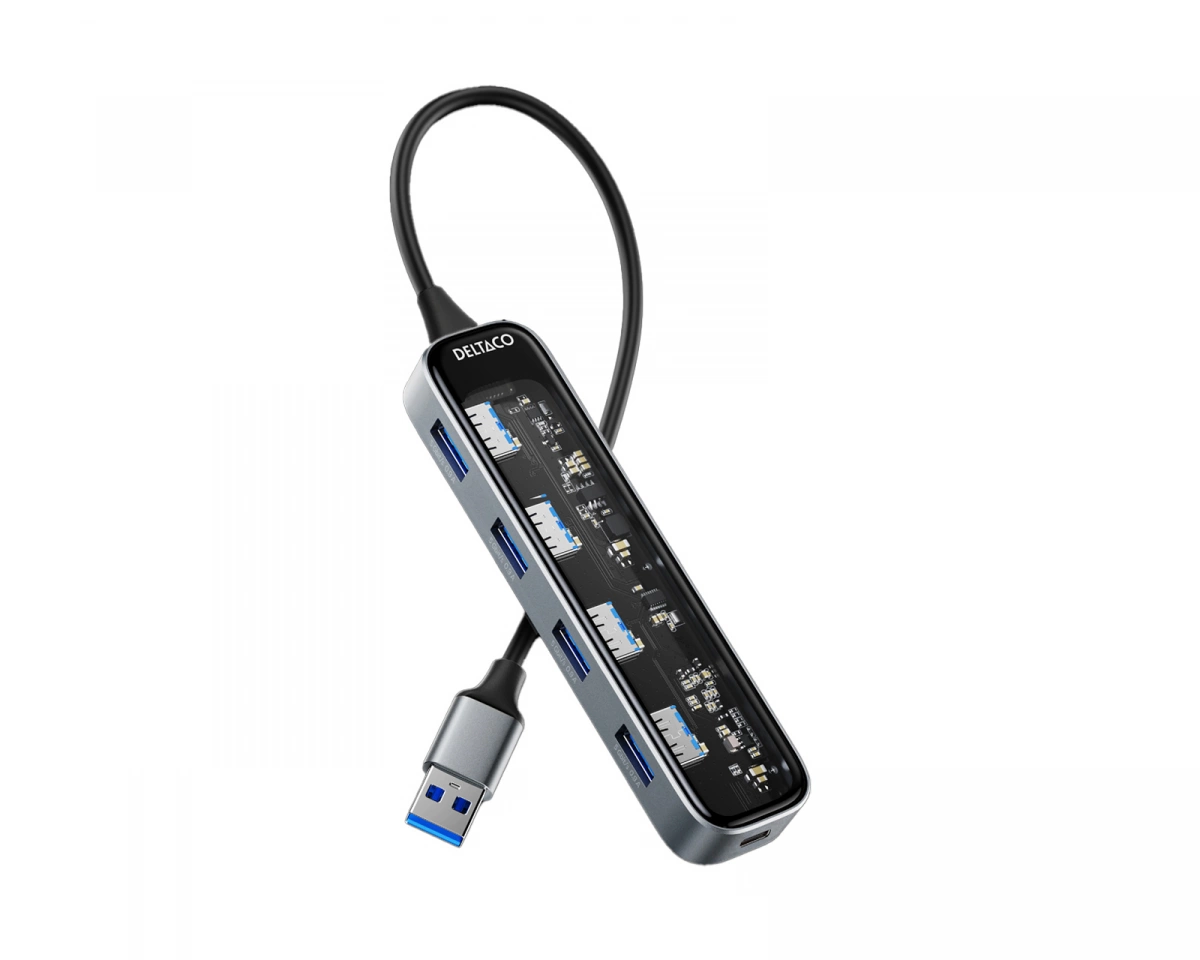 Deltaco Transparent USB-A hub 5 Gbps 4x USB-A USB Hub - 4 porte - Transparent