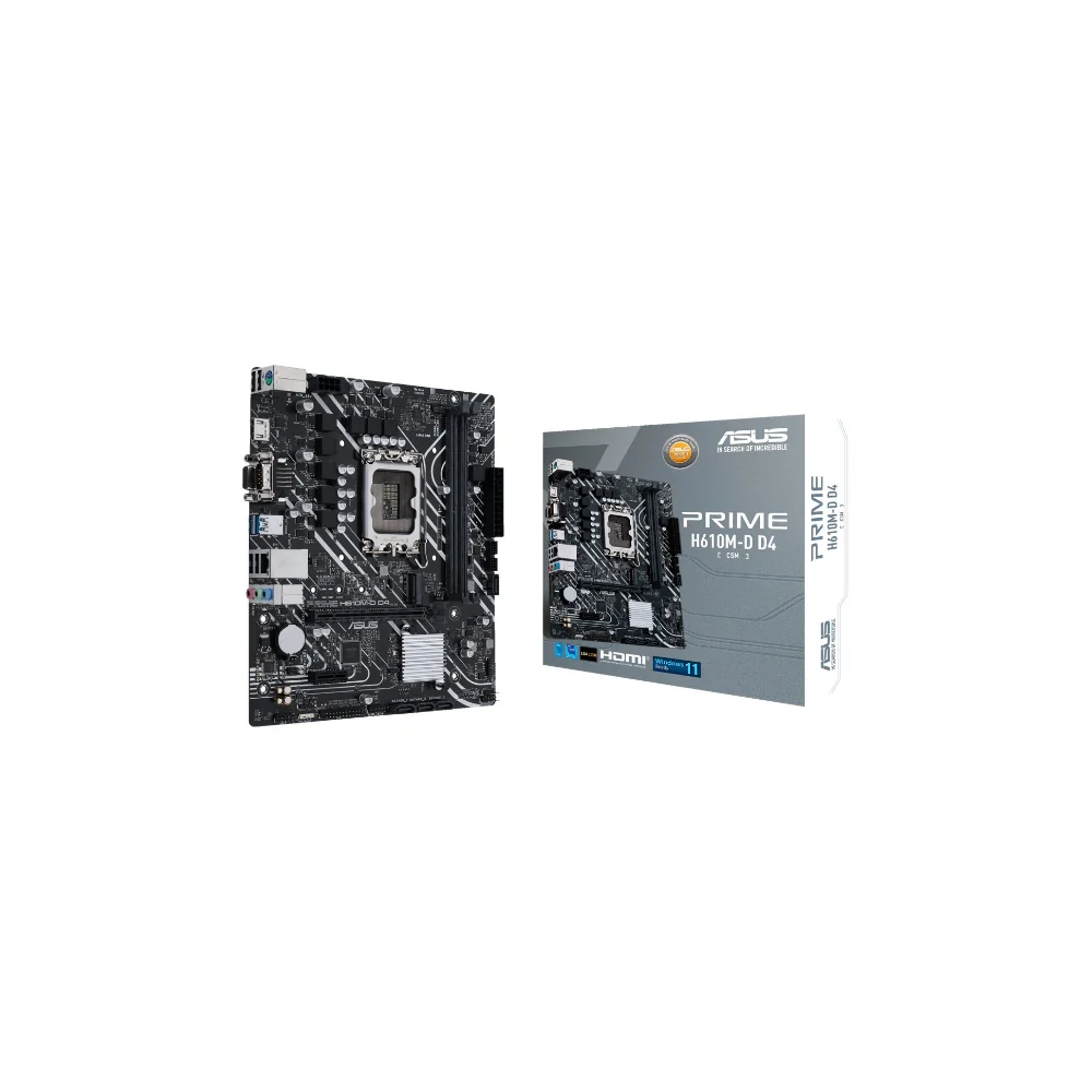 ASUS PRIME H610M-D D4 Moderkort - Intel H610 - Intel LGA1700 socket - DDR4 RAM - Micro-ATX