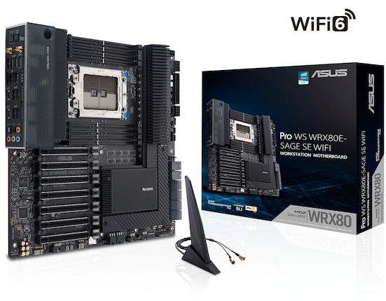 Asus Pro WS WRX80-E-Sage SE WIFI II, AMD Socket sWRX8, ATX, 8xDDR4, 7xPCI Express, 2xU.2 + 3xM.2 + SATA3 RAID, USB-C, 2x10Gbe LAN, WiFi 6E, Bluetooth 5.3