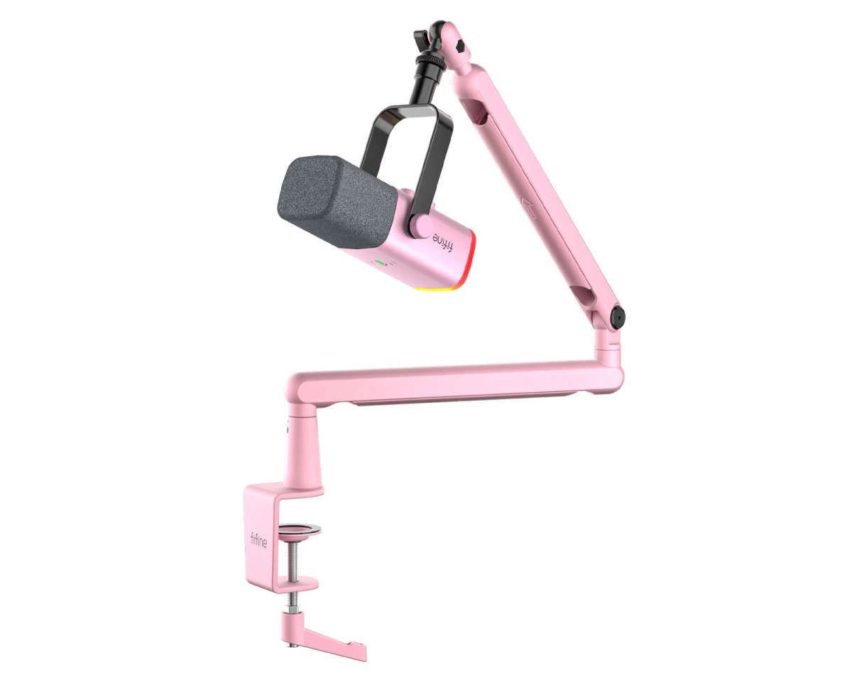 Fifine TAM8 Dynamisk Mikrofon med Mikrofonarm - Rosa
