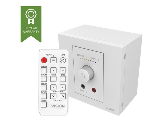 Vision TC3-AMP+ TechConnect Faceplate Audio Amplifier, 2x25W RMS, inkl. fjärrkontroll och 5.25" högtalare