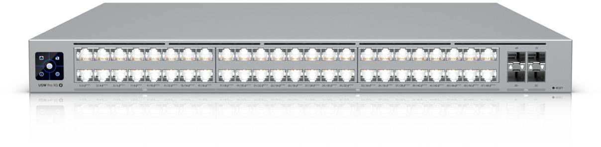 Ubiquiti UniFi USW Pro XG 48 PoE, 16x2.5GbE PoE+++, 32x10GbE PoE+++, 4x25GbE SFP+, Layer3, 1080W, Etherlighting