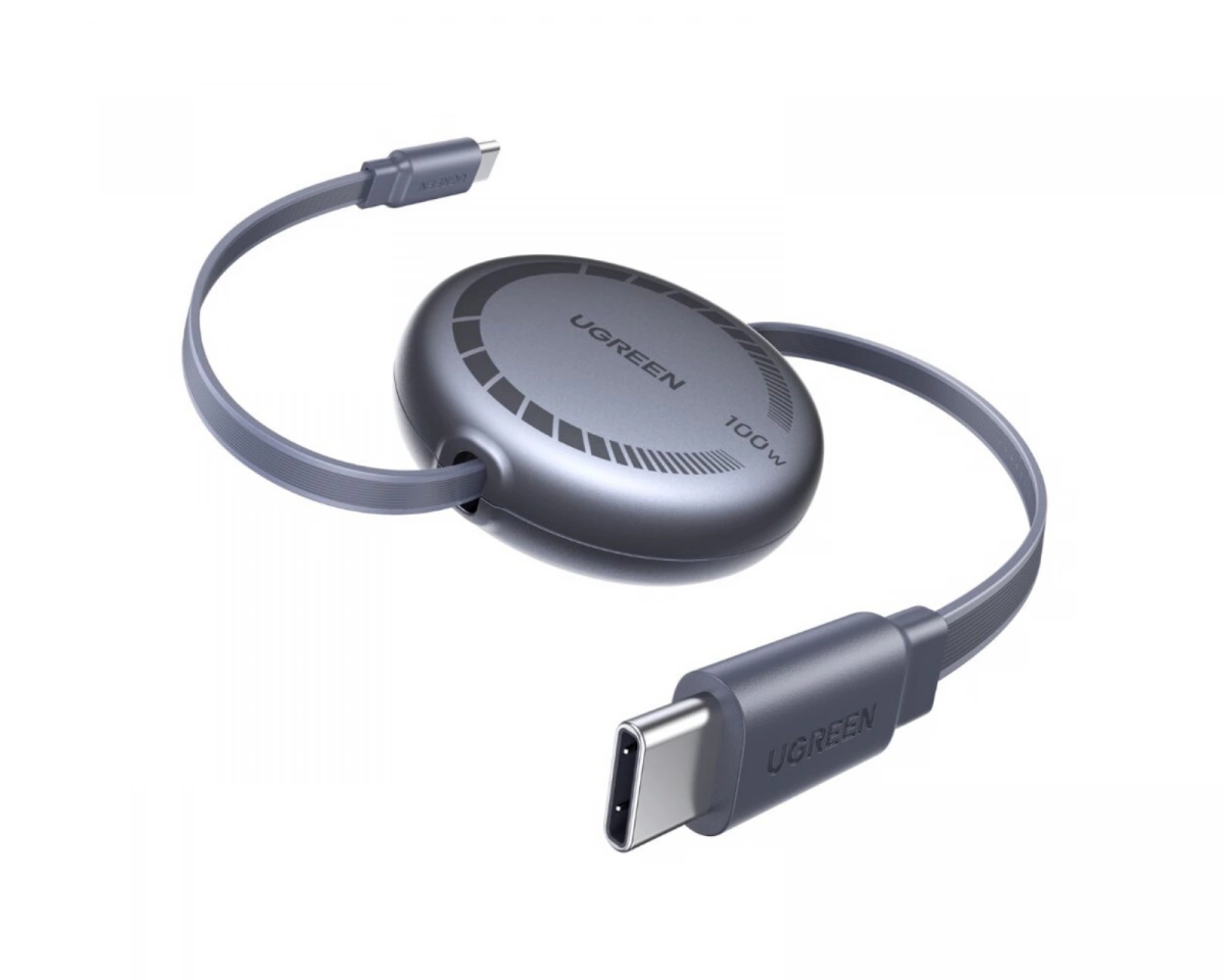 UGREEN USB-C till USB-C PD snabbladdningskabel, utdragbar 1 m
