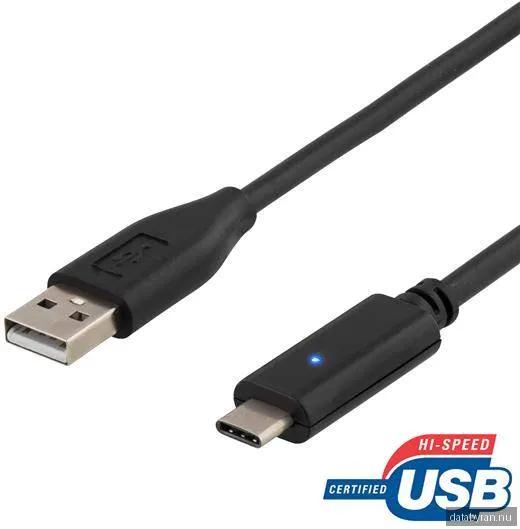 USB 2.0-kabel Deltaco USB-C till USB-A, 0,25 meter - Svart