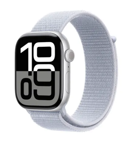 Apple Watch Series 10 GPS + Cellular 46mm Silver Aluminiumboett med Blue Cloud Sportloop