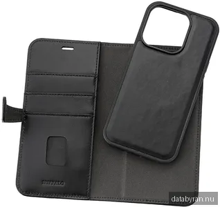BUFFALO 2in1 Leather 3 card MagSeries iPhone 15 Pro Black