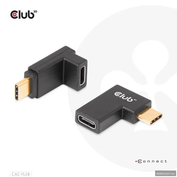 Adapter Club 3D USB-C hane till USB-C hona, Gen.2, 4k@120 Hz, 240W, vinklad 2 varianter