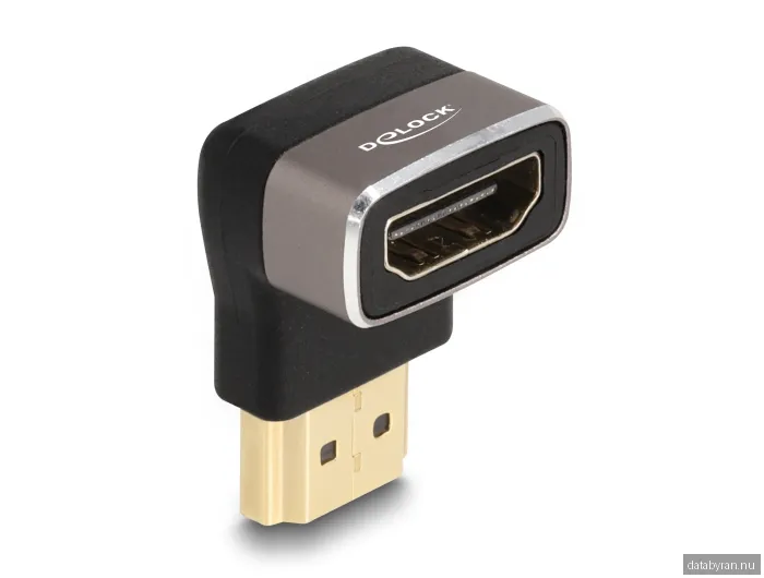 Adapter HDMI hane till hona, DeLOCK, 8K@60Hz, vinklad nedåt - Svart/Grå