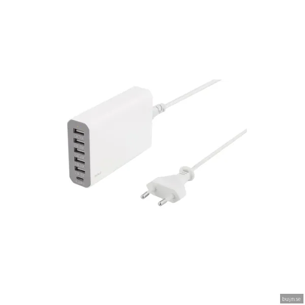 Outlet Deltaco USB-laddningsstation -1x USB-C, 5x USB-A - Vit