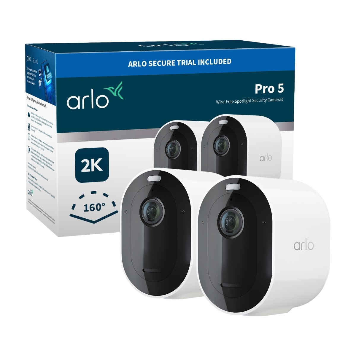 Arlo Pro 5 – Trådlöst säkerhetskamerasystem – 2 kameror – Vit