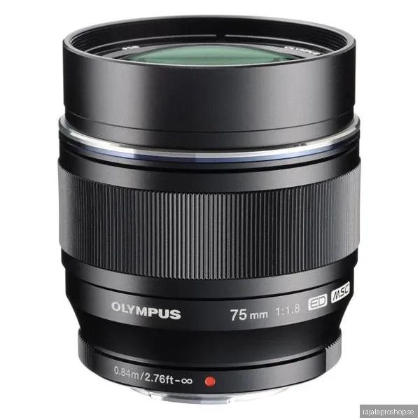 Olympus M.Zuiko 75/1.8 ED -objektiv, svart