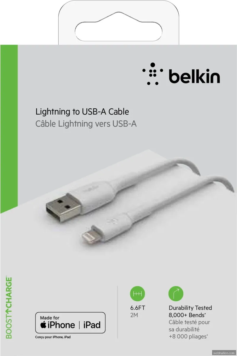 Belkin Lightning till USB-A kabel, 2 meter - Vit