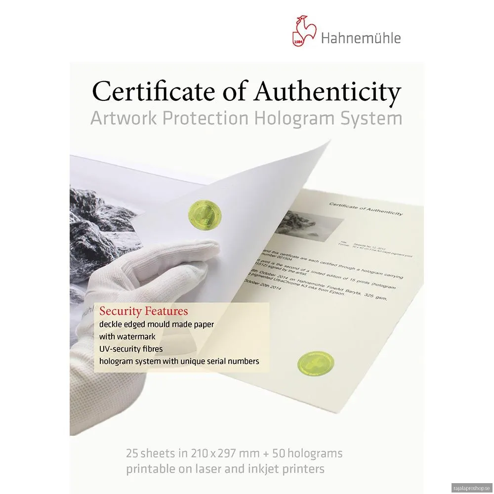 Hahnemuehle Certificate of Authenticity A4 / 25 + 50 Hologram