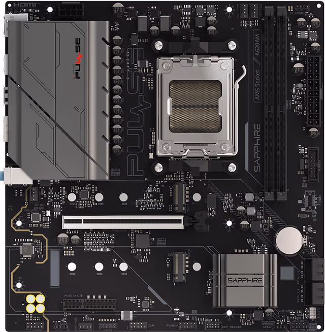 Sapphire PULSE A620AM Moderkort - AMD A620A - AMD AM5 socket - DDR5 RAM - Micro-ATX