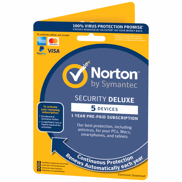 Norton Security Deluxe - 5 enheter (online-prenumeration)
