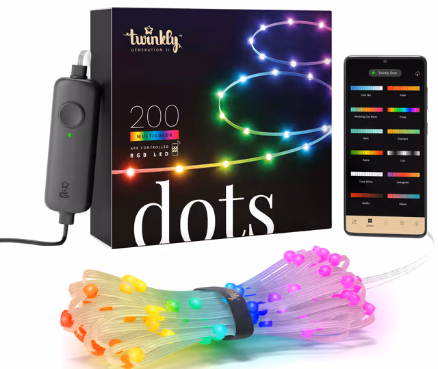 Twinkly Dots – 200 App-controlled RGB LEDs. 10 Meters. Clear Wire.