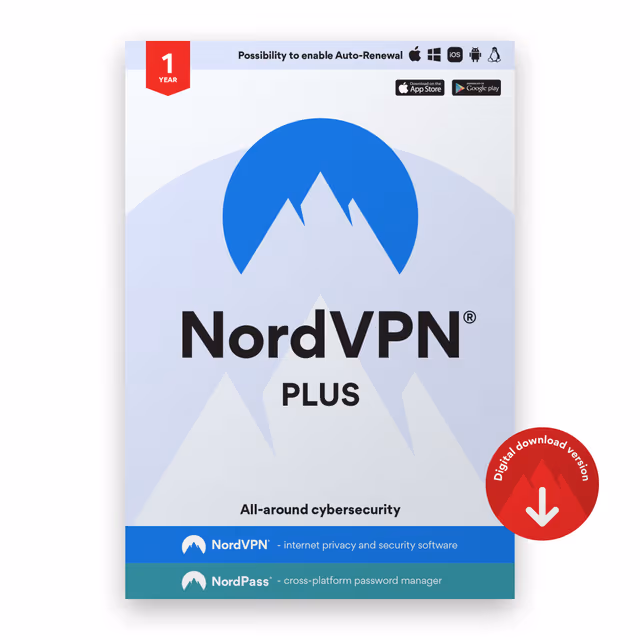 NordVPN Plus - 1-Year Cybersecurity Package (VPN and Password Manager)