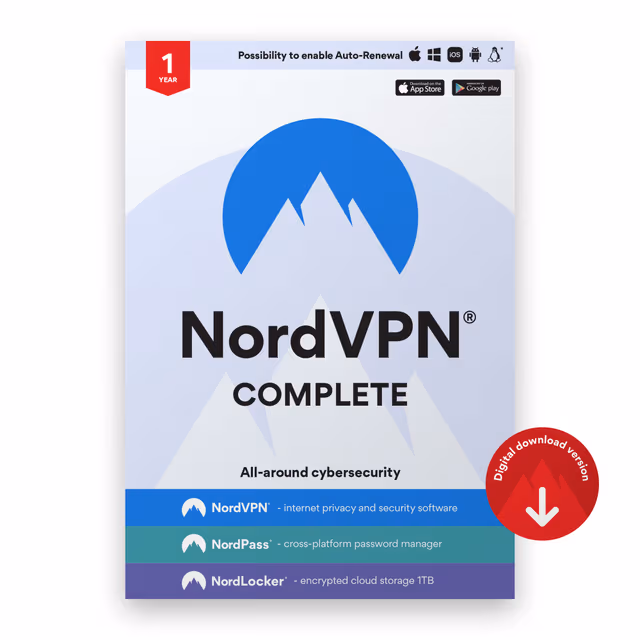 NordVPN Complete - 1-Year Cybersecurity Package (VPN, Password Manager