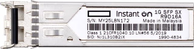 Hewlett Packard Enterprise R9D16A Aruba Instant On 1G SFP LC SX 500m OM2 MMF Transceiver
