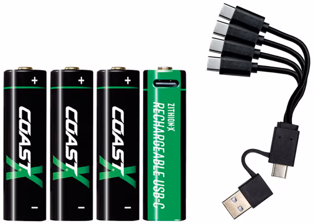Coast Battery 1.5V AA Li-Ion rechargeable 2400 mAh USB-C cable pack of 4.