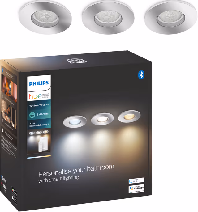 Philips Hue Adore Infälld Downlight För Badrum - Krom - 3-Pack