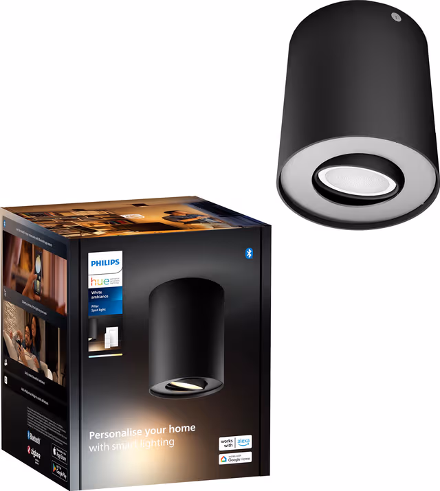 Philips Hue Pillar Singel Spotlight - Svart - Med Dimmer Switch