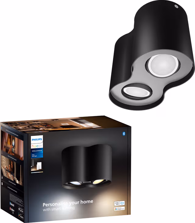 Philips Hue Pillar Dubbel Spotlight - Svart - Med Dimmer Switch