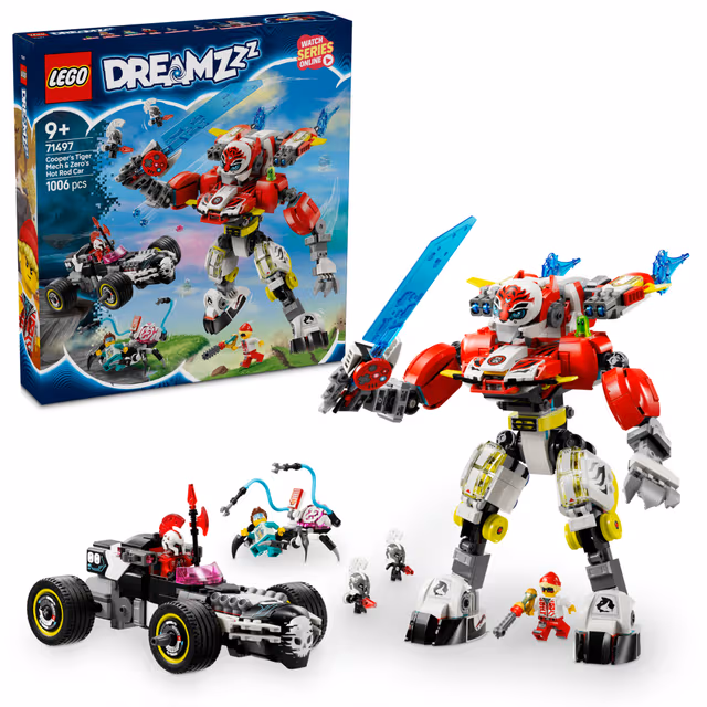 LEGO DREAMZzz 71497 Coopers tigerrobot och Zeros hot rod-bil