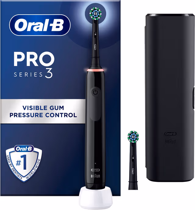 Oral-B eltandborste Pro 3 3500 Black Edition + Extra CA Black Brush Head + Travel Case