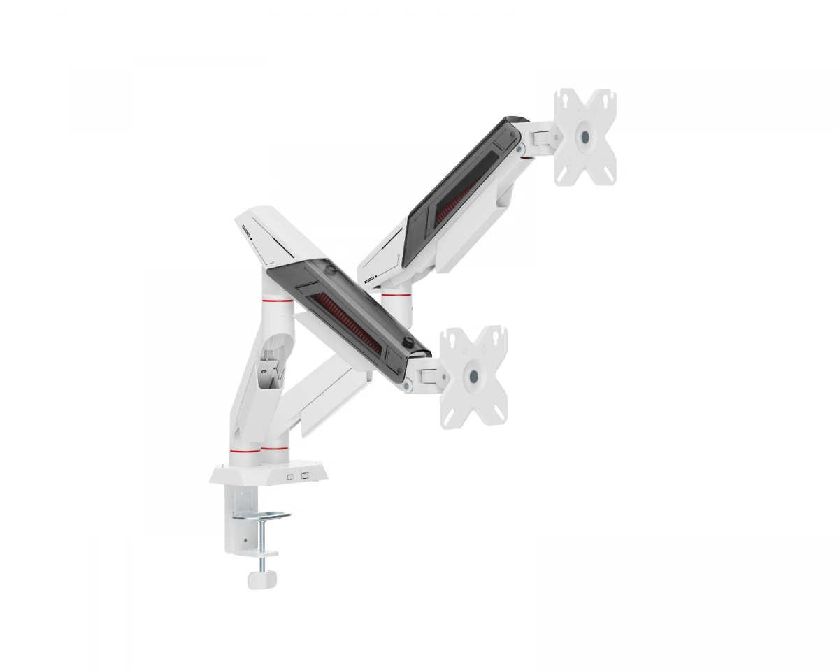 MaxMount Skärmstativ med Mekanisk Fjäder – 2 Skärmar – Vit