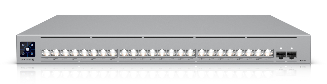 Ubiquiti UniFi USW Pro XG 24 PoE, 8x2.5GbE PoE+++, 16x10GbE PoE+++, 2x25GbE SFP+, Layer3, 720W, Etherlighting
